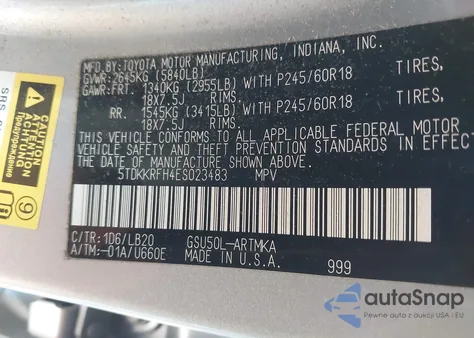 2014 Toyota Highlander Xle V6 from USA, damaged, VIN 5TDKKRFH4ES023483